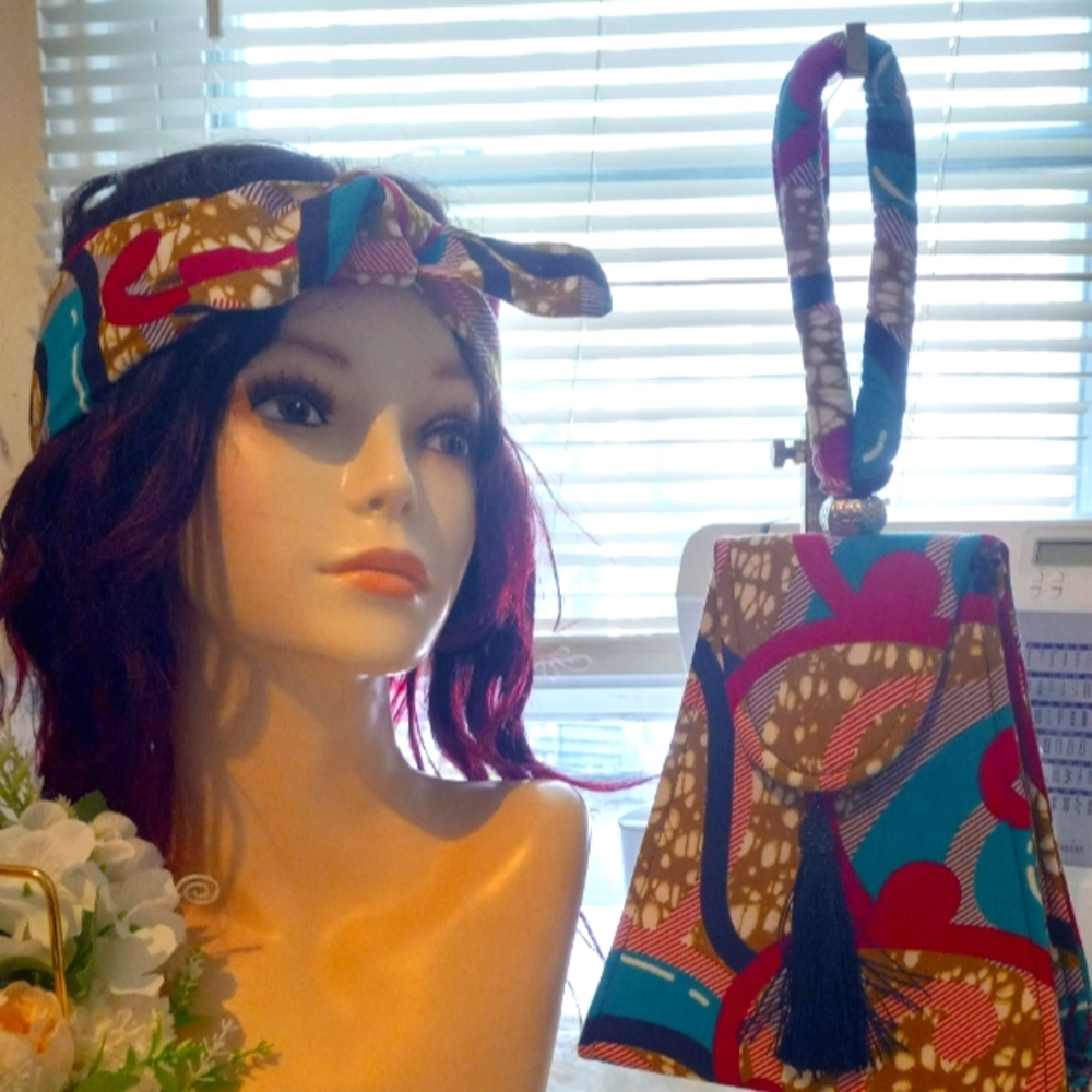 African best handmade bag with matching headband